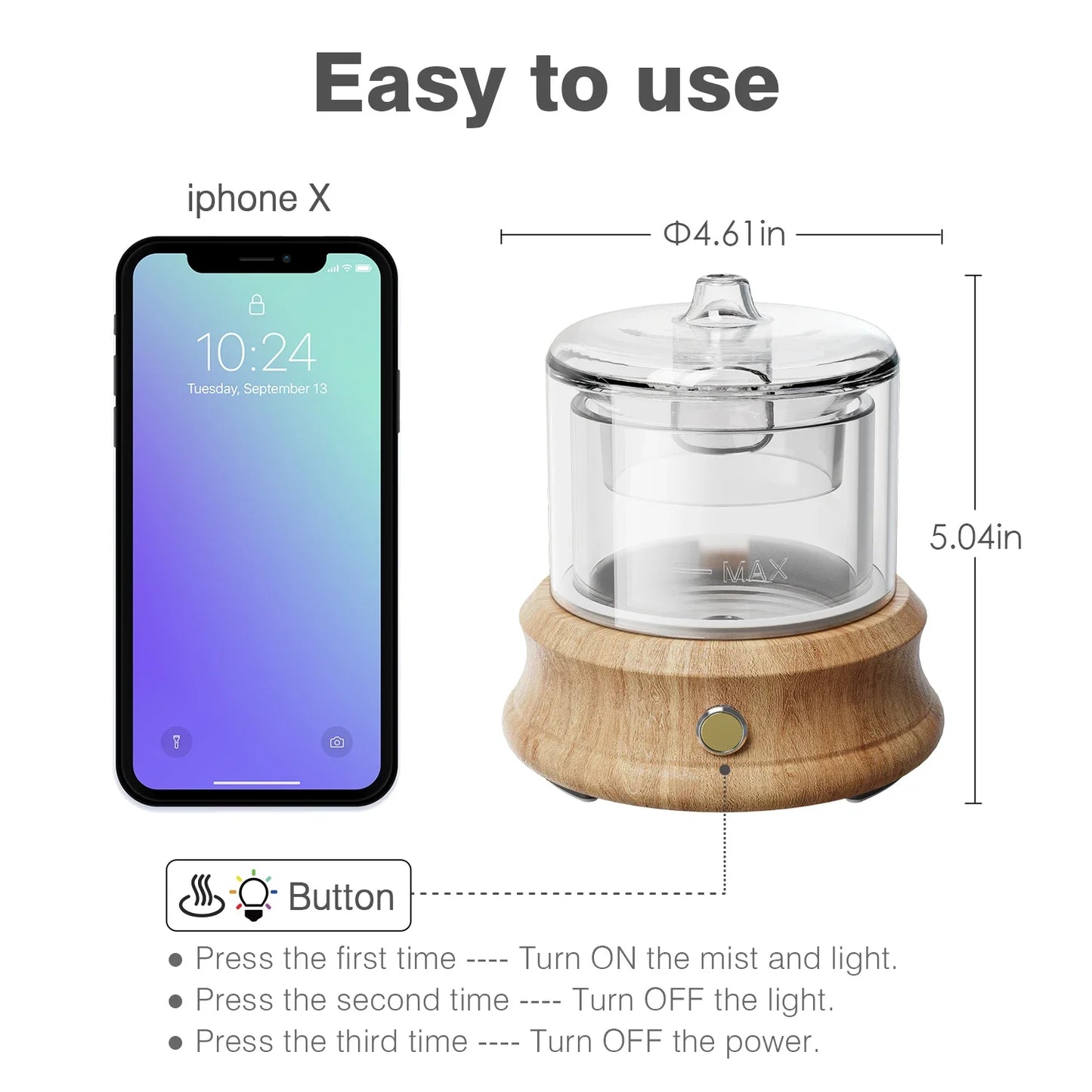 Elevate Your Space with the Elegant Glass Essential Oil Diffuser – Mist Discharge, Auto Shut-Off, and Colorful Lights for a Relaxing Atmosphere